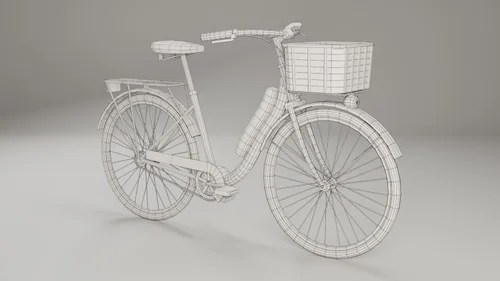 Topology: spokes as thin low poly strips, not textures, so they read from any angle without alpha cards.